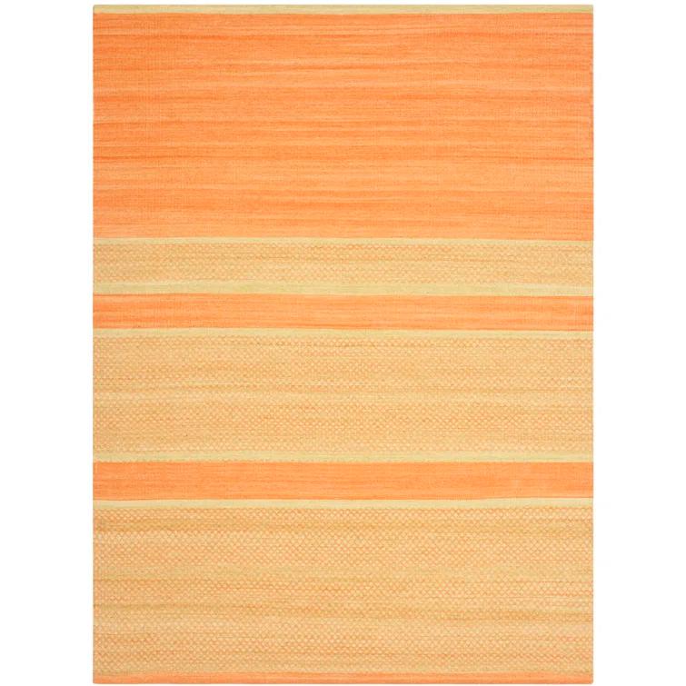 Bennett Hand Woven Flat Weave Wool/Cotton Striped Rug in Orange/Lime
