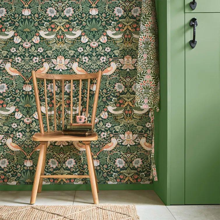 William Morris at Home Strawberry Thief Charcoal Wallpaper