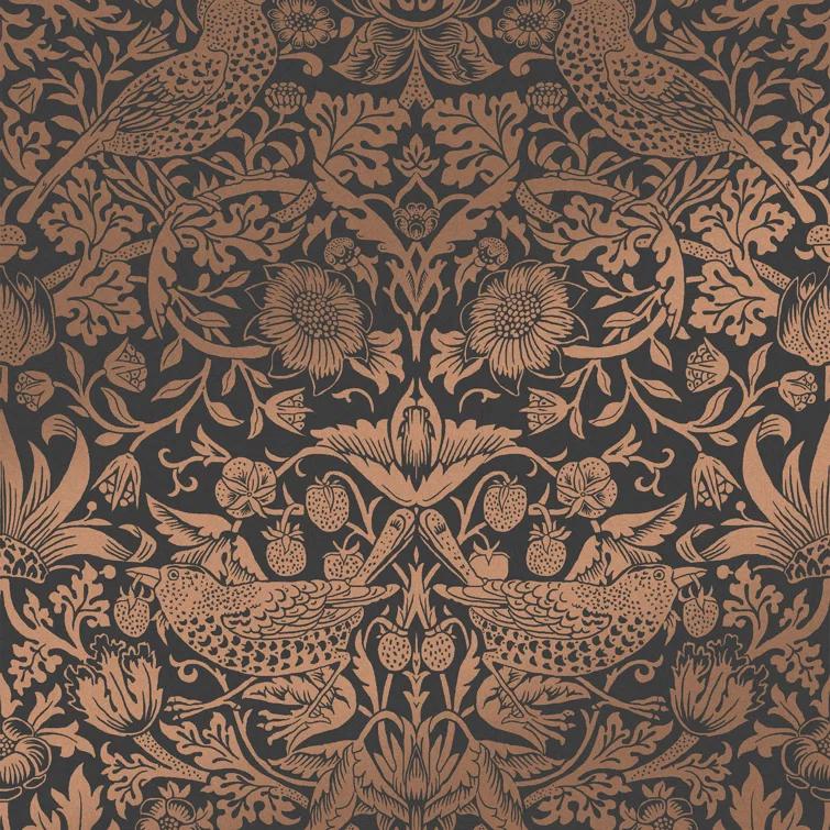 William Morris at Home Strawberry Thief Fibrous Charcoal Wallpaper