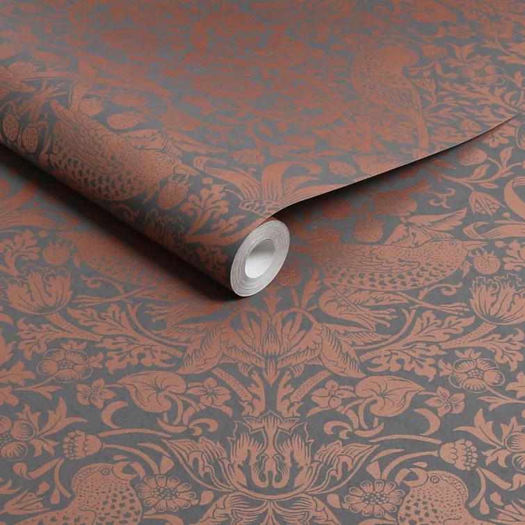 William Morris at Home Strawberry Thief Fibrous Charcoal Wallpaper