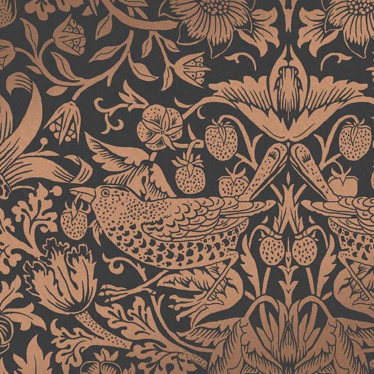 William Morris at Home Strawberry Thief Fibrous Charcoal Wallpaper