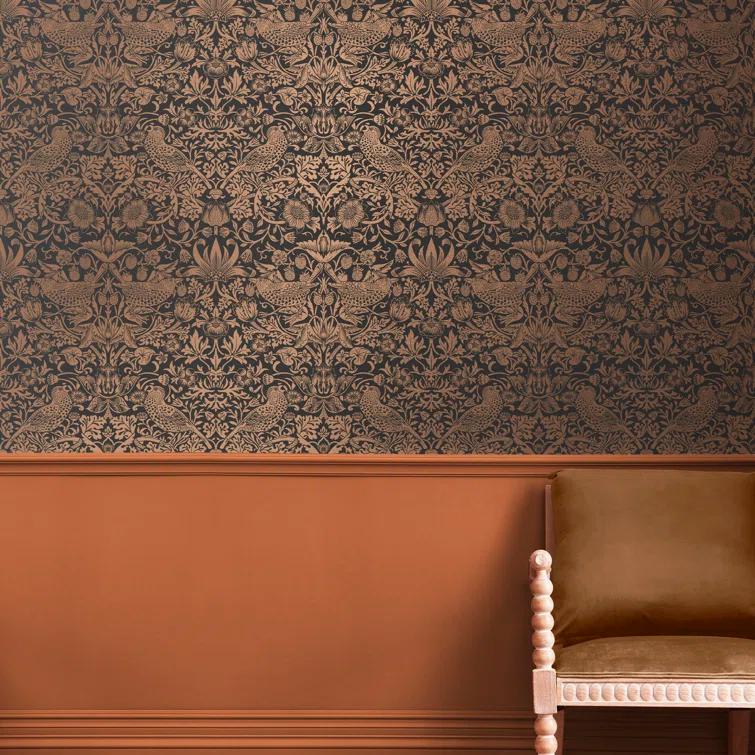 William Morris at Home Strawberry Thief Fibrous Charcoal Wallpaper