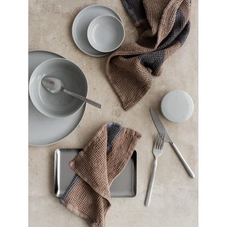 Steel Gray and Tan Organic Cotton Waffle Tea Towel Set