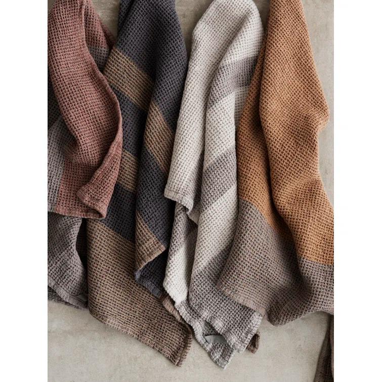 Steel Gray and Tan Organic Cotton Waffle Tea Towel Set
