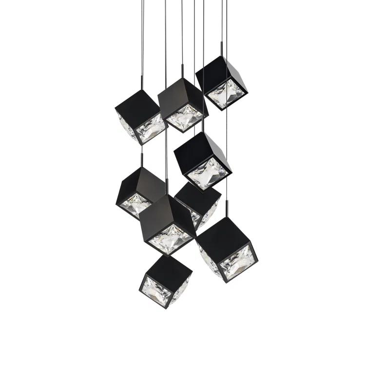 Black Faceted Crystal 9-Light LED Pendant Chandelier