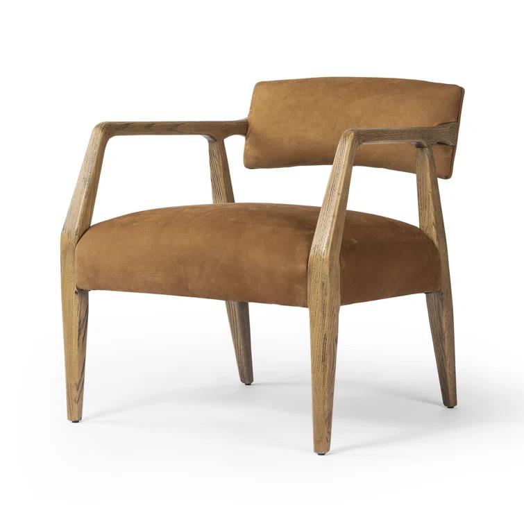 Nubuck Cognac Leather and Oak Accent Chair