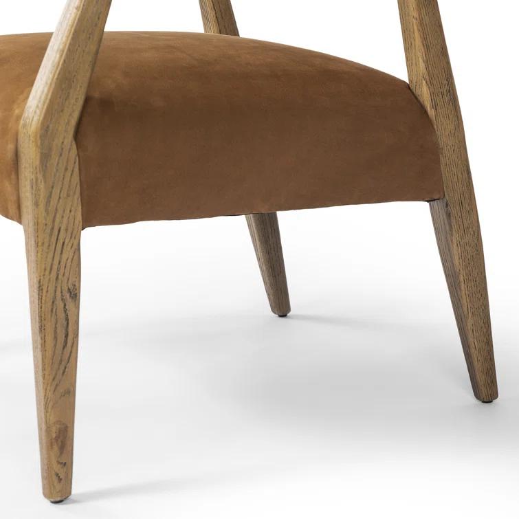 Nubuck Cognac Leather and Oak Accent Chair