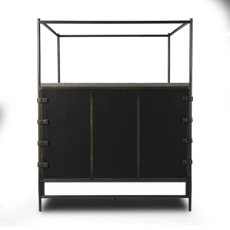 Beige Queen Upholstered Canopy Bed with Metal Frame