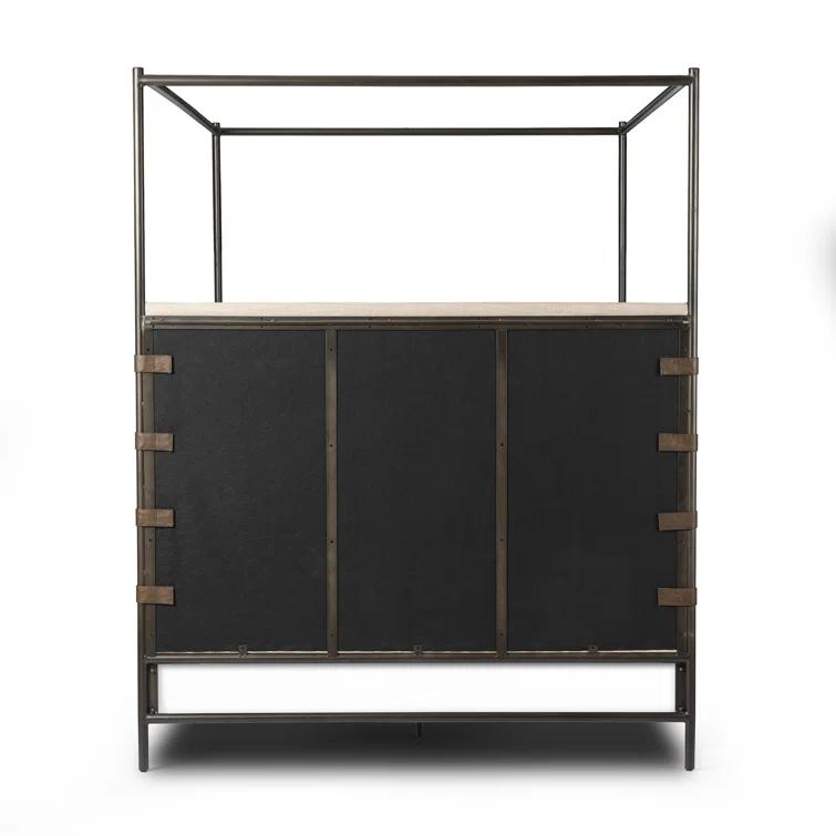 Beige Queen Upholstered Canopy Bed with Metal Frame