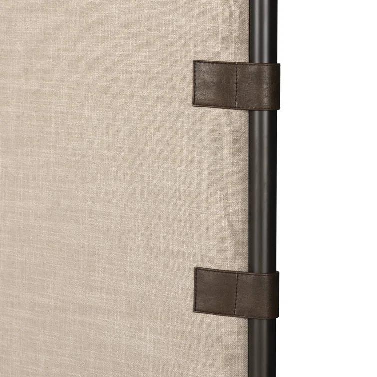 Beige Queen Upholstered Canopy Bed with Metal Frame