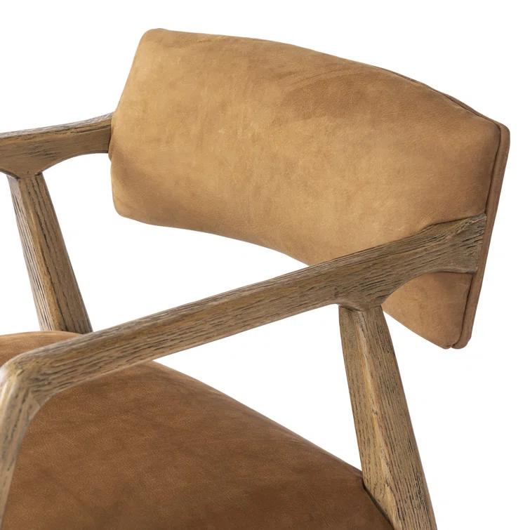 Nubuck Cognac Leather and Oak Accent Chair
