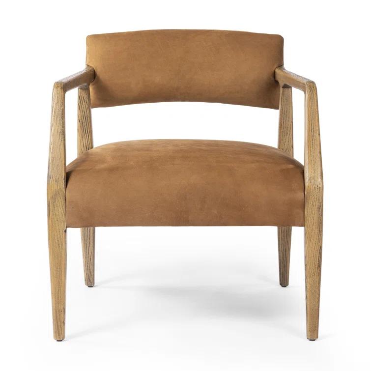 Nubuck Cognac Leather and Oak Accent Chair