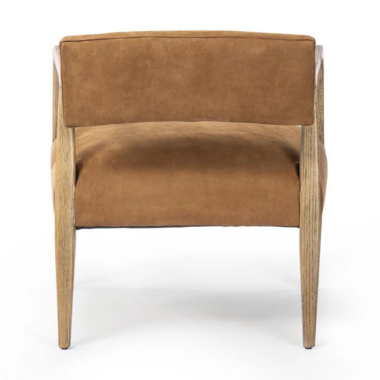 Nubuck Cognac Leather and Oak Accent Chair