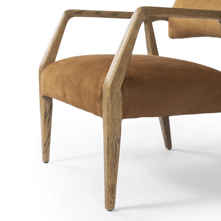 Nubuck Cognac Leather and Oak Accent Chair