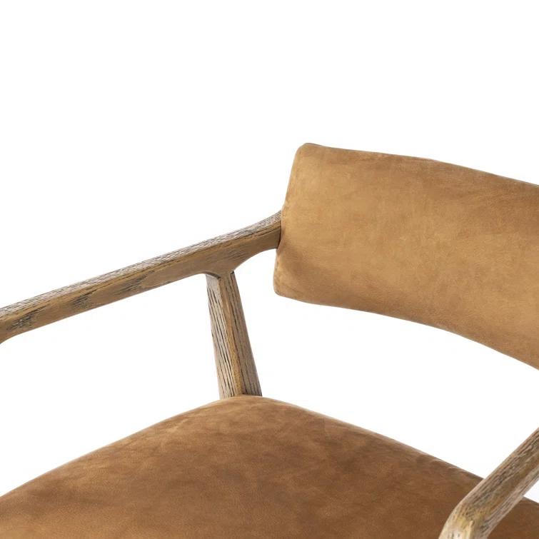 Nubuck Cognac Leather and Oak Accent Chair