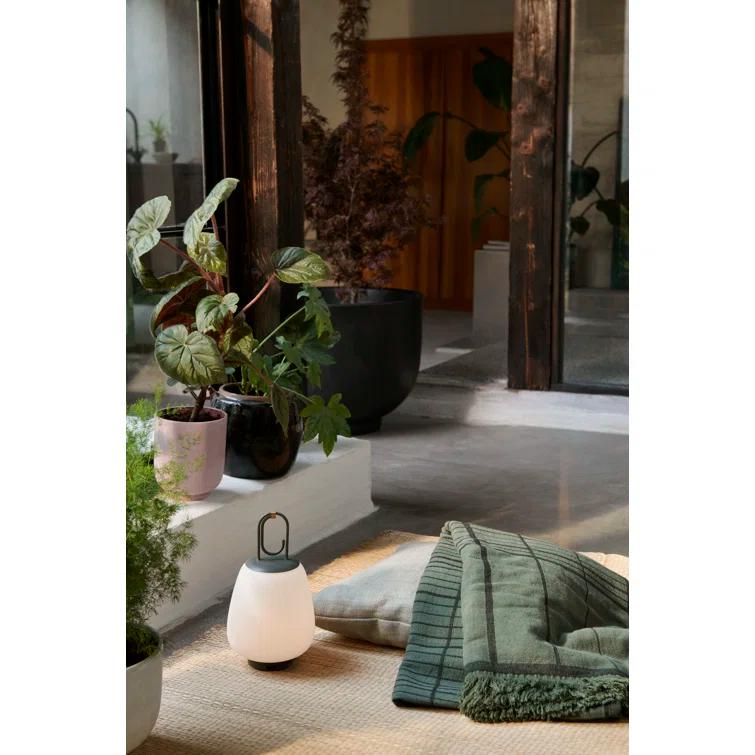 Moss Green Cordless Outdoor LED Lantern with Glass Shade