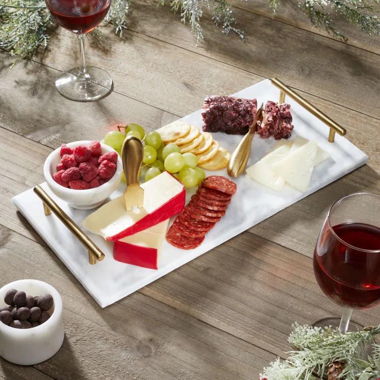 mDesign Marble Serving Tray Board with Handles for Entertaining