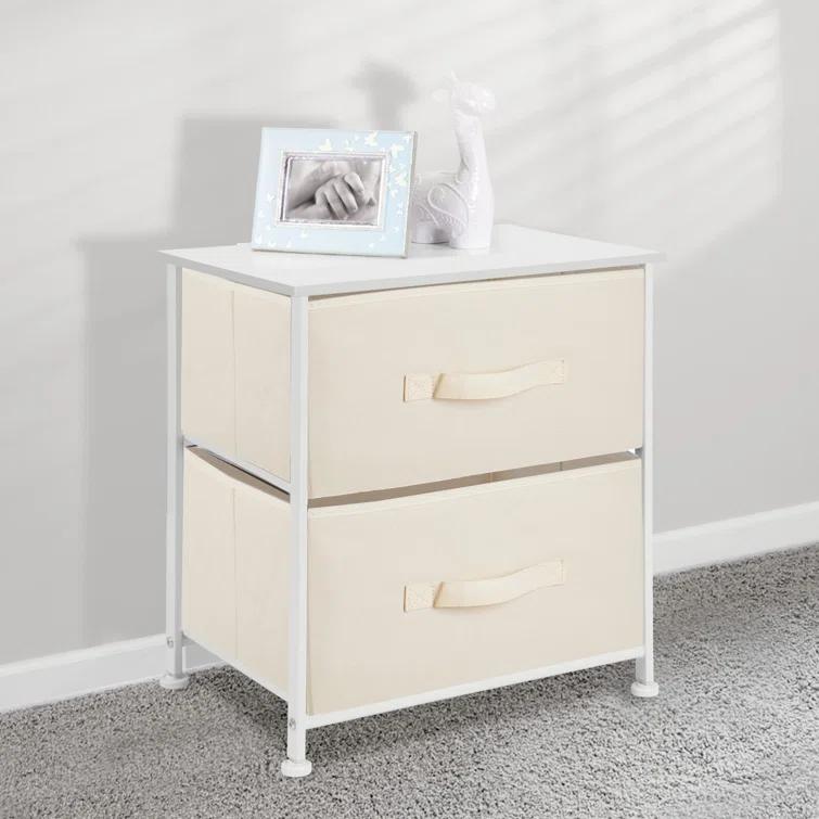 Wood Top Metal Frame 2 Drawer Night Stand