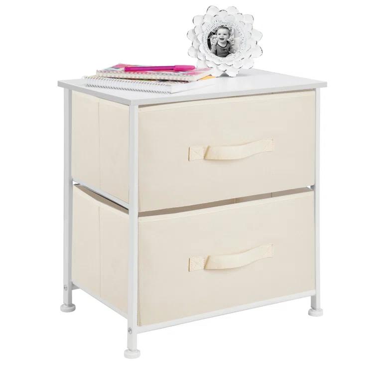 Wood Top Metal Frame 2 Drawer Night Stand