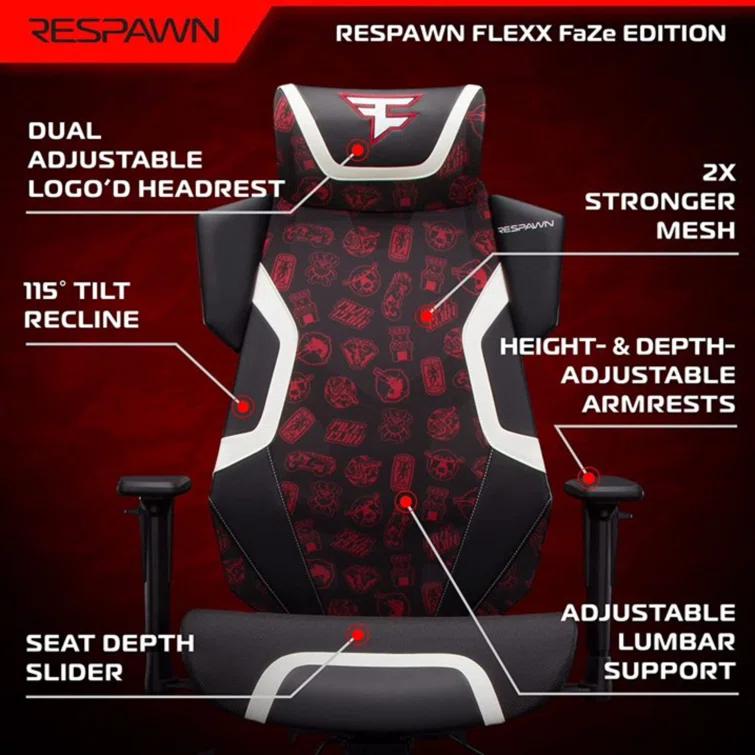Respawn RESPAWN FLEXX Mesh Gaming Chair With Lumbar Support, Ergonomic Gaming Chair with Recline/Tilt Tension Controls, Adjustable Arms, 300lb Max Weight With Wheels for Computer/Desk/Office