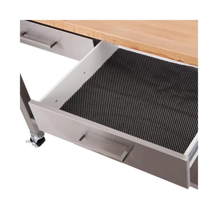 48'' Wide Stainless Steel Kitchen Rolling Cart Island with Solid Wood Top