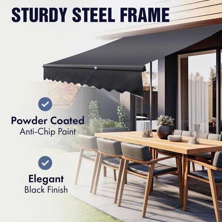 Retractable Home Patio Awning | Deck Canopy |UV Protection Sunshade | Manual Black Frame | Upgraded 2024
