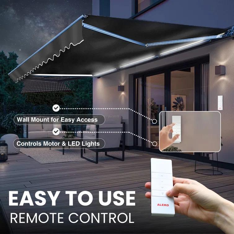 Semi-Cassette Motorized Patio Awning with LED Lights - Moroccan Collection
