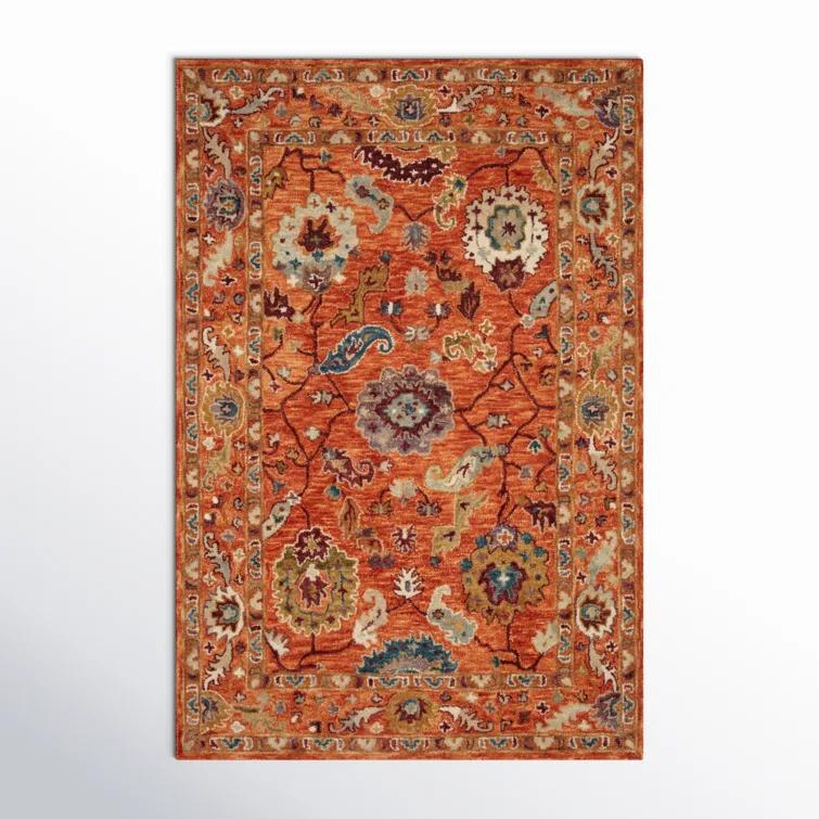 Fierros Floral Hand-Hooked Wool Orange Rug