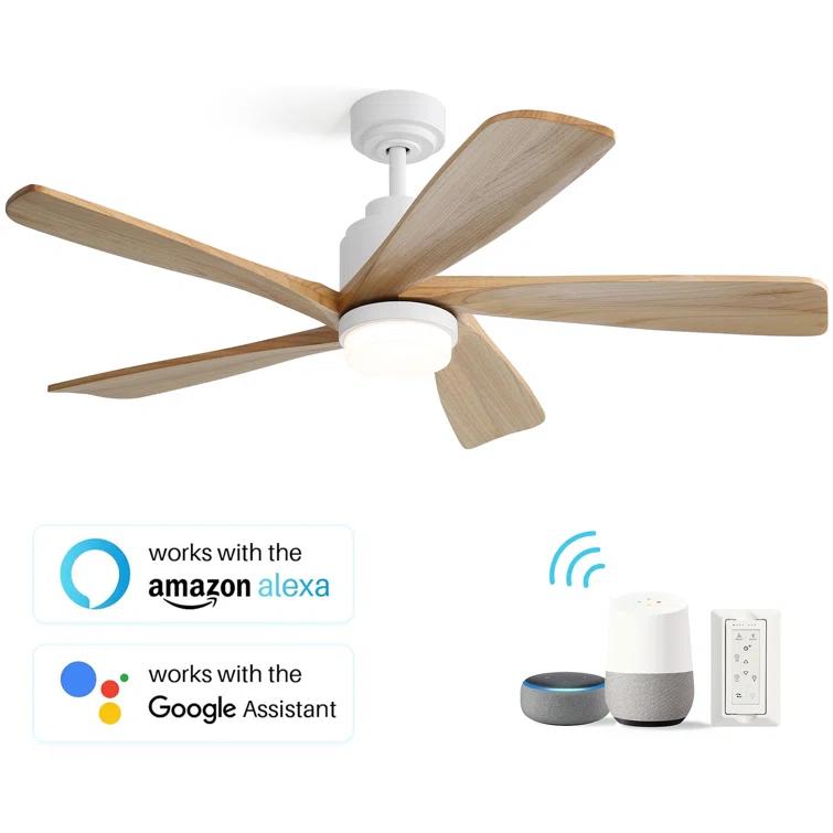 Sofucor 52" 5-Solid Blade Smart Modern Ceiling Fan with LED Light，Remote