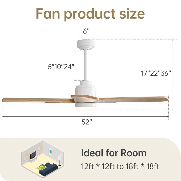 Sofucor 52" 5-Solid Blade Smart Modern Ceiling Fan with LED Light，Remote