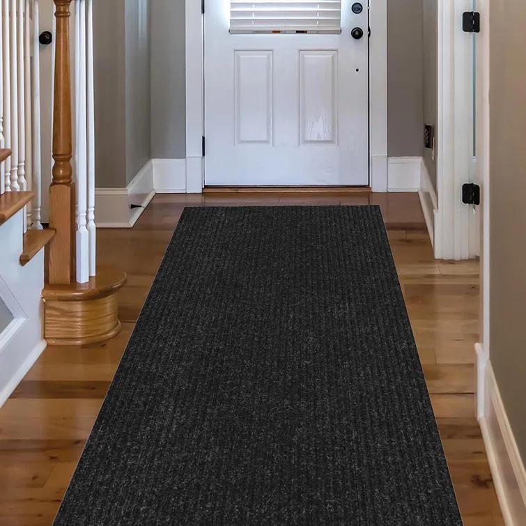 Ottomanson Stepwell Collection Utility Ribbed Garage Mat/Patio/Long Hallway Runner Rug, Black