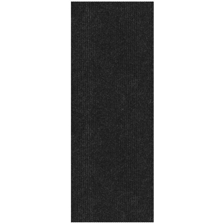 Ottomanson Stepwell Collection Utility Ribbed Garage Mat/Patio/Long Hallway Runner Rug, Black