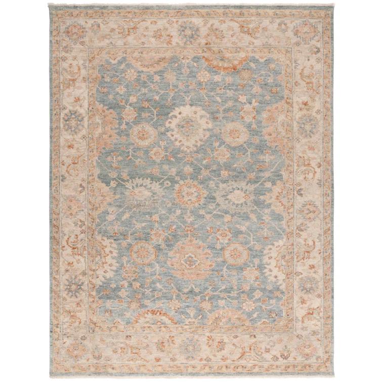 Hand-Knotted Light Blue and Beige Wool Oriental Area Rug, 10' x 14'