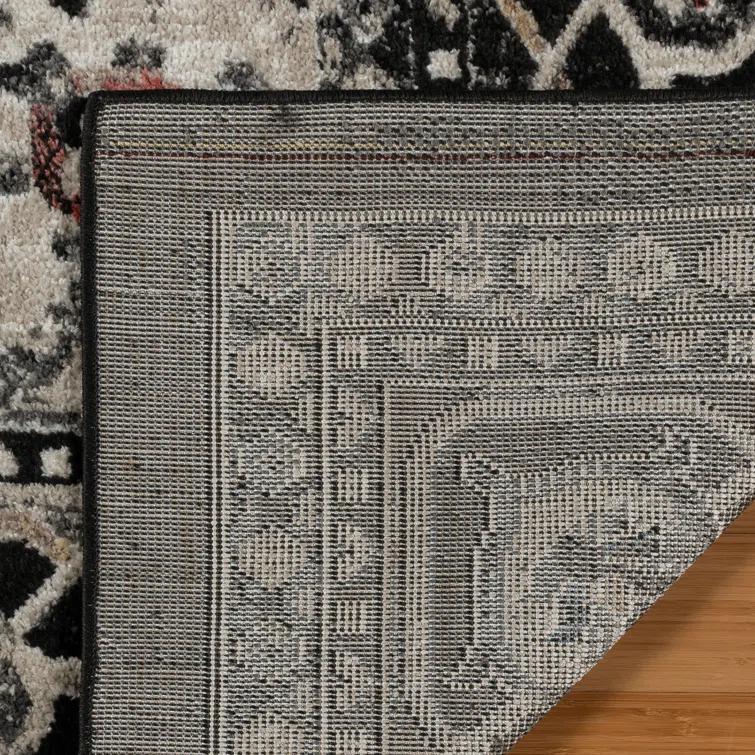 Heirloom Fluer Traditional Oriental Medallion Black Beige Polypropylene Area Rug