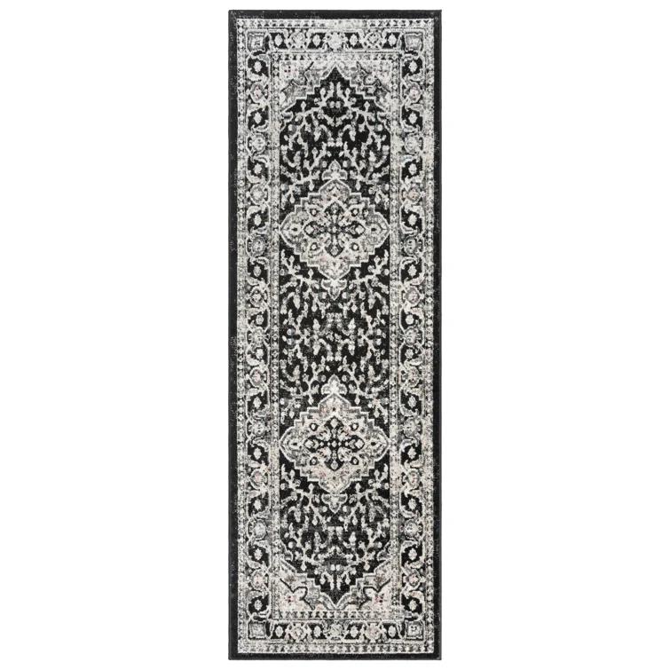 Heirloom Fluer Traditional Oriental Medallion Black Beige Polypropylene Area Rug