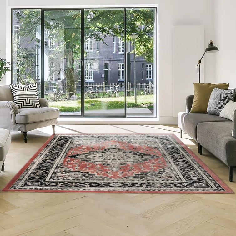 Heirloom Fluer Traditional Oriental Medallion Red Black Polypropylene Area Rug