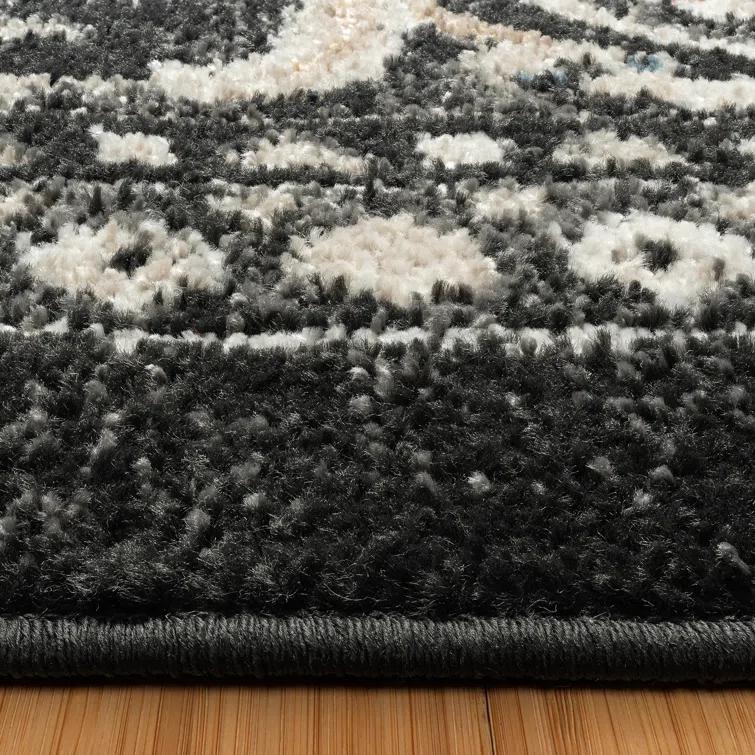 Heirloom Fluer Traditional Oriental Medallion Black Beige Polypropylene Area Rug