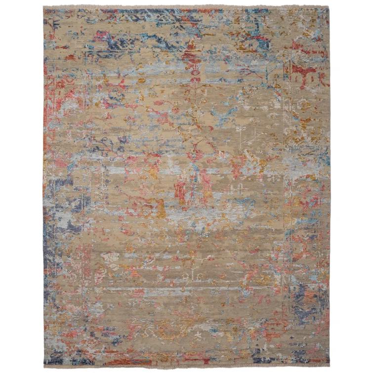 Hand-Knotted Multi-Color Wool and Viscose 10' x 13' Area Rug