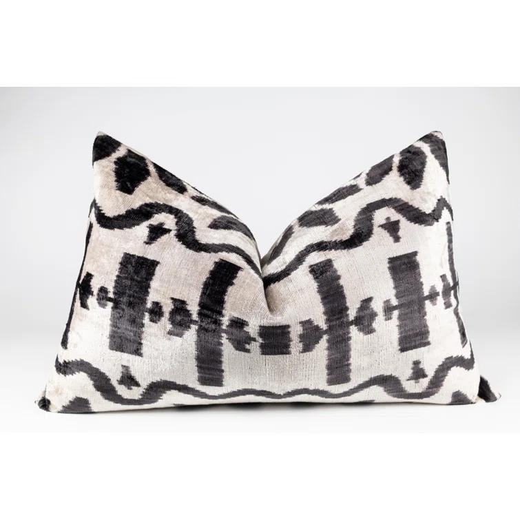 Luxurious Black and White Silk Velvet Lumbar Pillow