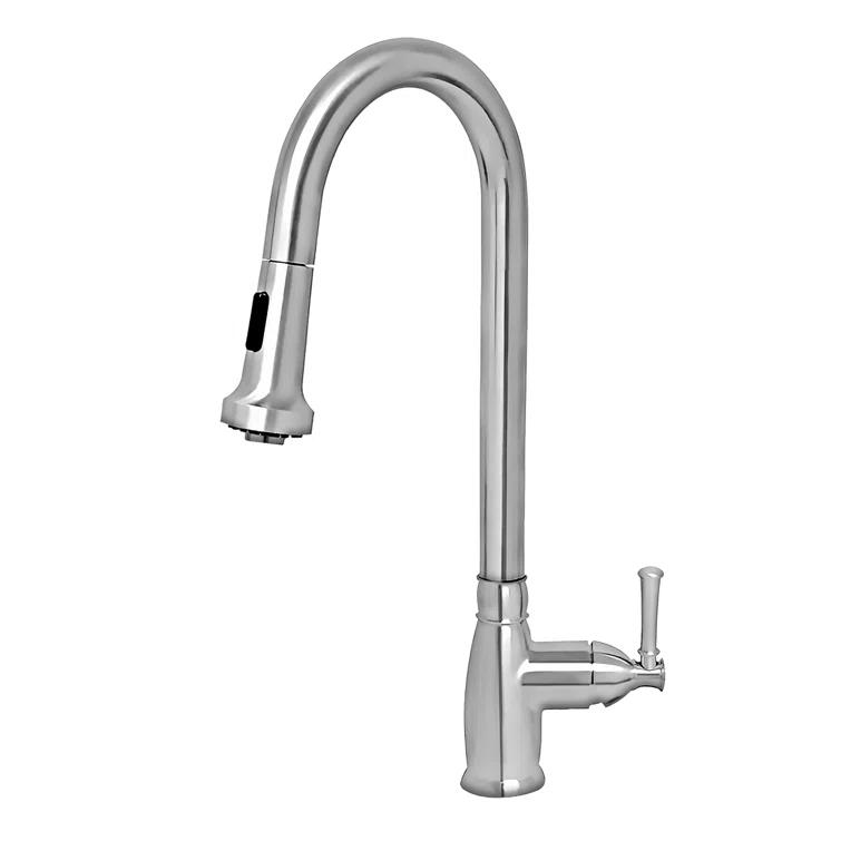 Whitehaus Collection Stainless Steel Single Lever Gooseneck Kitchen Faucet with Pull-down Spray Head