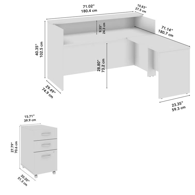 Arrive 72W x 72D Reception L Desk with 3 Drawer Mobile Pedestal