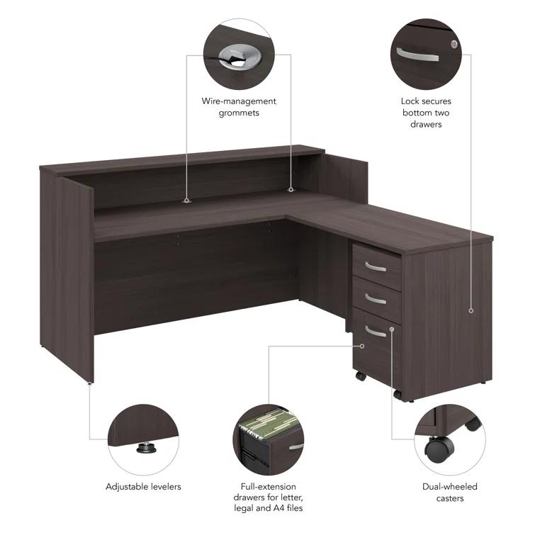 Arrive 72W x 72D Reception L Desk with 3 Drawer Mobile Pedestal