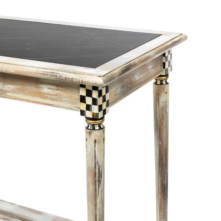 Rustic White and Black Beechwood Console Table with Marble Top