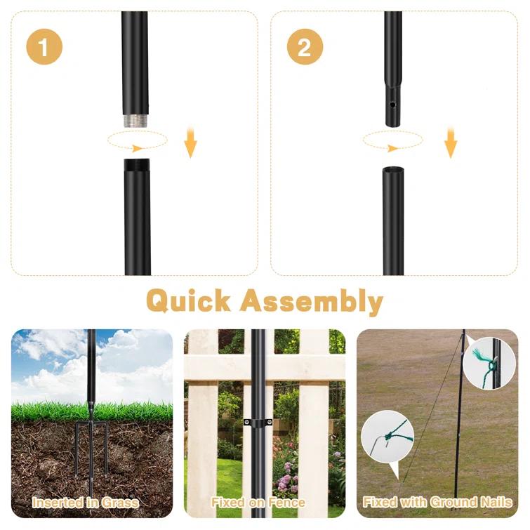 9FT Light string poles, 6 Pack Metal Poles with Remote control and solar panel, Ox Horn for Deck, Outdoor/Indoor Decor