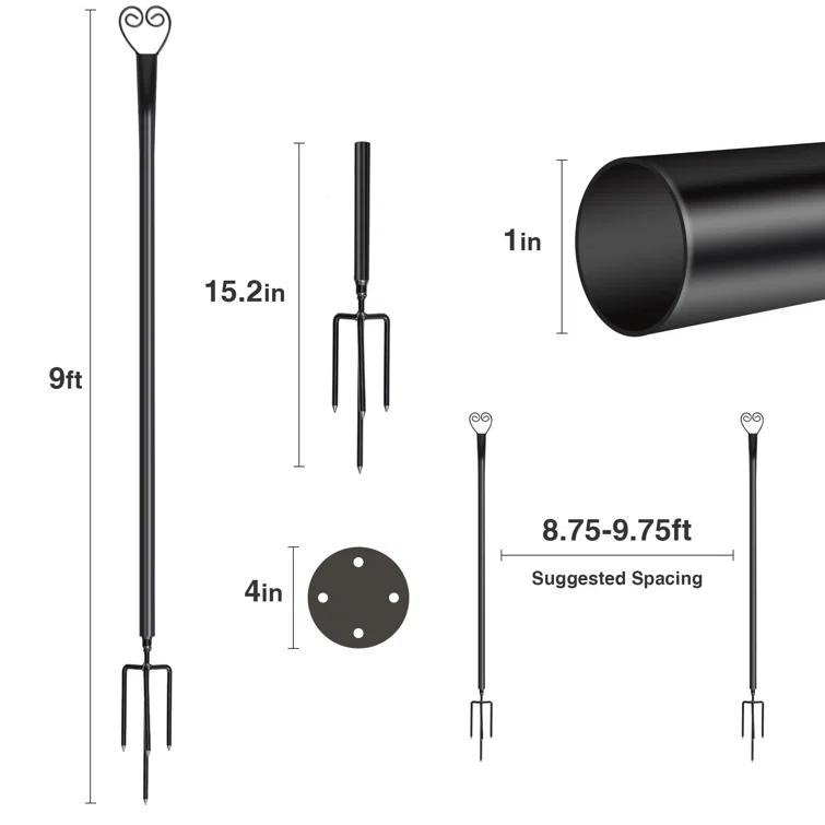 9FT Light string poles, 6 Pack Metal Poles with Remote control and solar panel, Ox Horn for Deck, Outdoor/Indoor Decor