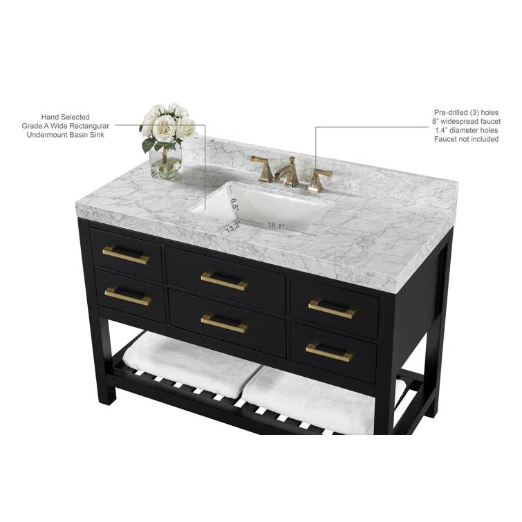 Ancerre Designs Elizabeth 48" Wood Bathroom Vanity Set in Black Onyx