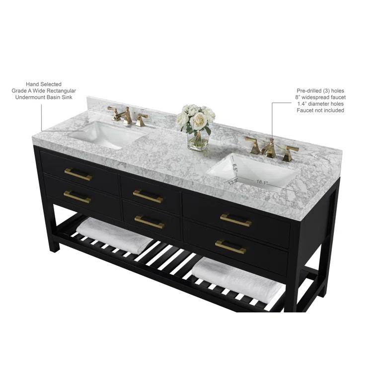 Ancerre Designs Elizabeth 72" Wood Bathroom Vanity Set in Black Onyx