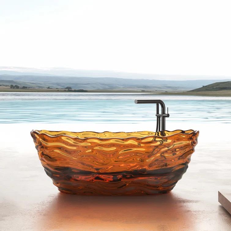 69" x 29.5" Freestanding Soaking Stone Resin Bathtub with Polished Chrome Pop Up Drain