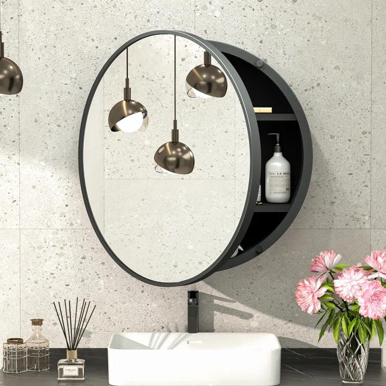 Gervon Round Wall Mounted Medicine Cabinet with Shelves