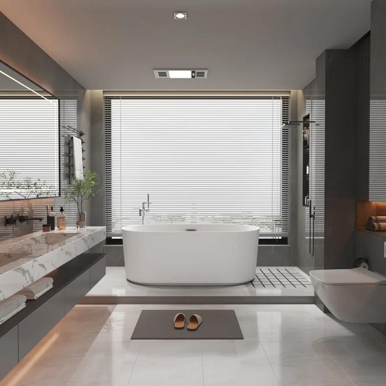 KDK HOME 67 in Freestanding Bathtub Acrylic Deep Soaking Tubs with Overflow